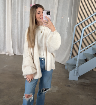 Chunky Oversize Strickjacke - Creme