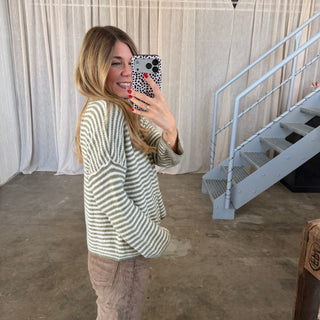 Stripes Zipp Jacke -Olive x Weiß