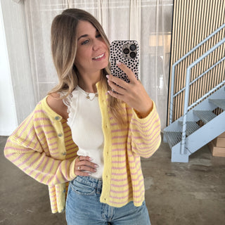 Strickjacke Small Stripes - Gelb x Rosa