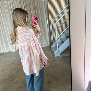 Oversize Musselinbluse Small Stripes - Candy