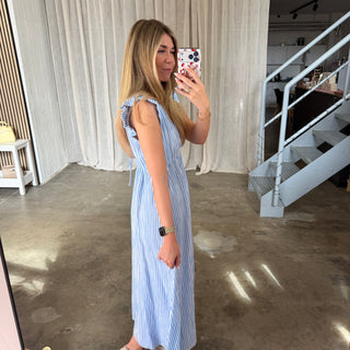 Musselinkleid Rosie - Small Stripes Blau x Weiß