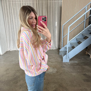 Oversize Musselinbluse Small Stripes - Candy