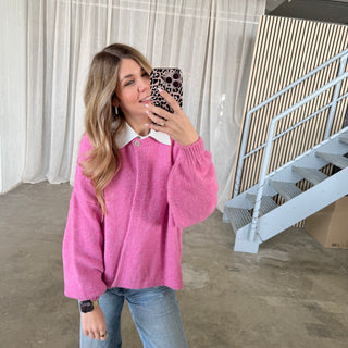 Strickjacke Single Button - Pink