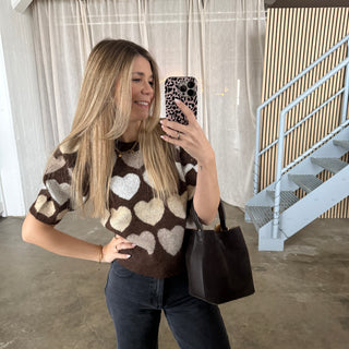 Kurzarm Hearts Oberteil - Browny