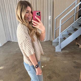Strickshirt Small Stripes - Beige x Creme