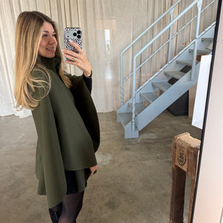 Langarm Poncho De Luxe - Olive (inkl. Gürtel)