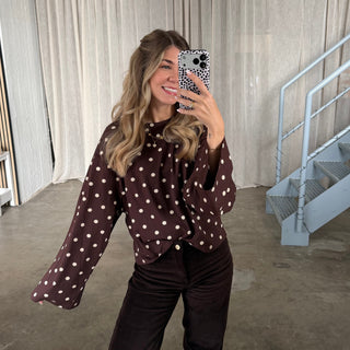 Basic Oversize Longsleeve Dots - Braun