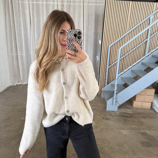 Basic Strickjacke - Creme
