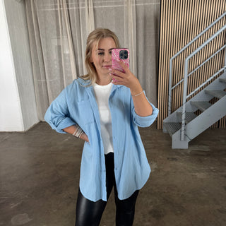 Musselinbluse Button Arms - Hellblau