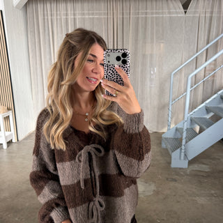 Strickjacke Bella - Taupe x Espresso