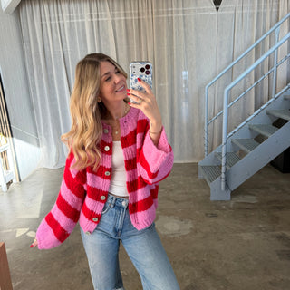 Strickjacke Mila - Rot x Pink