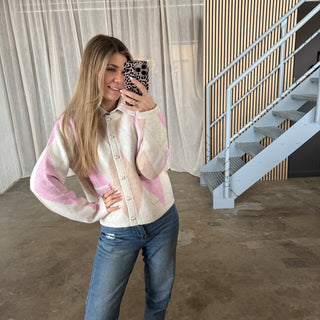 Strickjacke Romy - Rosa x Beige
