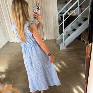 Musselinkleid Rosie - Small Stripes Blau x Weiß