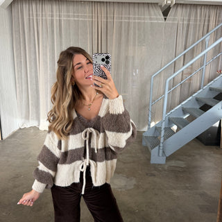 Strickjacke Bella - Taupe x Creme