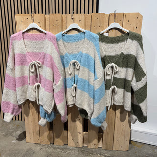 Strickjacke Schleifen & Streifen - Hellgrün