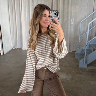 Basic Oversize Longsleeve Stripes - Beige x Creme