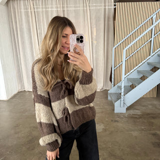 Strickjacke Schleifen & Streifen - Beige x Taupe