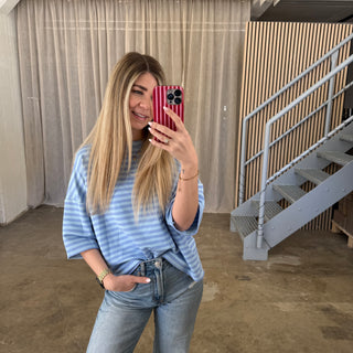 Oversize T-Shirt Stripes - Hellblau x Blau
