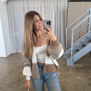 Strickjacke Karos - Beige