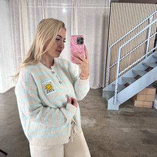 Smile Strickjacke - Creme x Hellblau