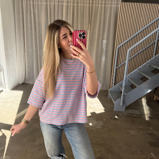 Oversize T-Shirt Stripes - Blau x Rosa