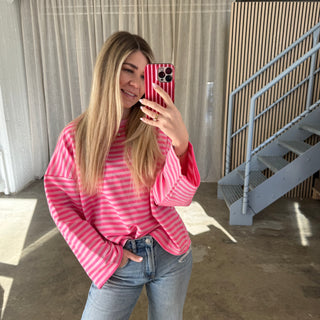 Oversize Longsleeve Stripes - Neon Pink x Rosa