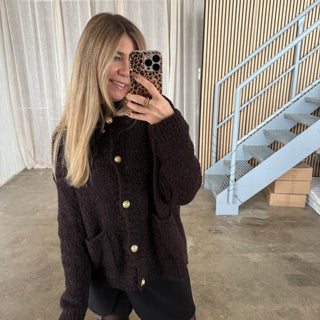 Strickjacke Boucle - Dunkelbraun