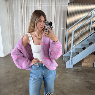Short Strickjacke Oversize - Flieder x Rosa