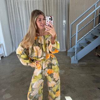 Off Shoulder Top Tropical - Grün