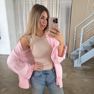 Musselinbluse Oversize - Rosa