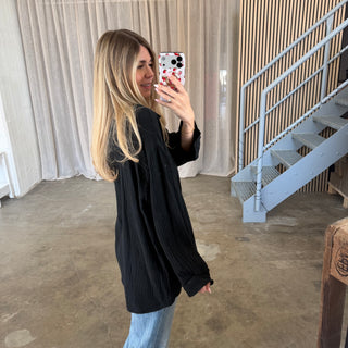 Oversize Musselinbluse - Schwarz
