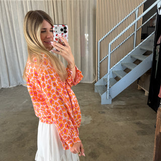 Oversize Musselinbluse Big Leo - Orange x Weiß