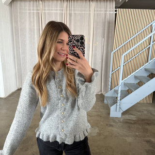 Strickjacke Rüschen Ärmel - Hellgrau