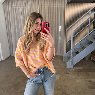 Oversize T-Shirt Stripes - Rosa x Gelb