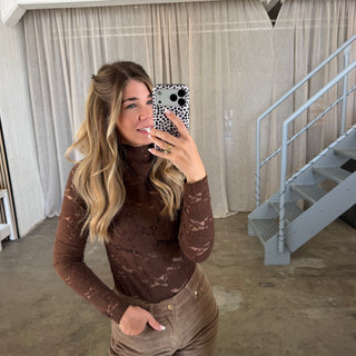 Spitzen Longsleeve SHEER - Espresso