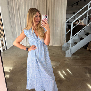 Musselinkleid Rosie - Small Stripes Blau x Weiß