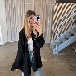 Oversize Musselinbluse - Schwarz