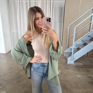 Musselinbluse Oversize - Olive