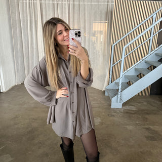Blusen-Kleid - Taupe