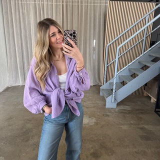 Oversize Musselinbluse - Lavendel