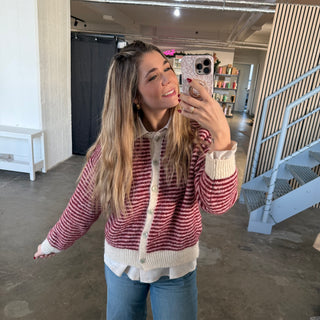 Cute Lines Strickjacke - Rosa x Bordeaux (Hannah Edition)