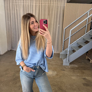 Oversize T-Shirt Stripes - Hellblau x Blau
