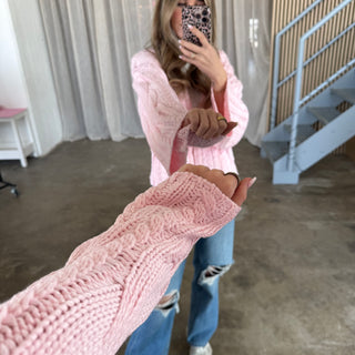 Open Tangled Strickjacke - Rosa