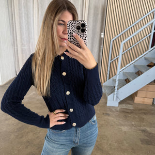 Strickjacke geflochten - Dunkelblau