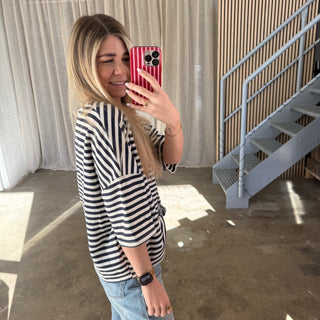 Oversize T-Shirt Stripes - Naviblau x Weiß