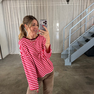 Oversize Longsleeve Stripes - Rosa x Rot