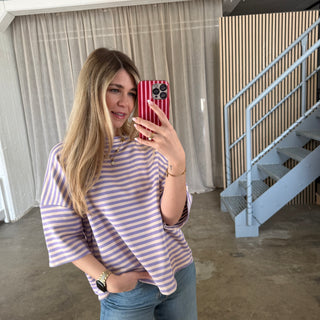 Oversize T-Shirt Stripes - Lila x Creme