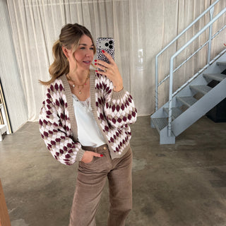 Pops Strickjacke - Bordeaux x Weiß
