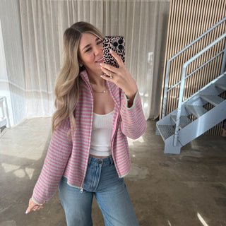Stripes Zipp Jacke - Pink x Lime
