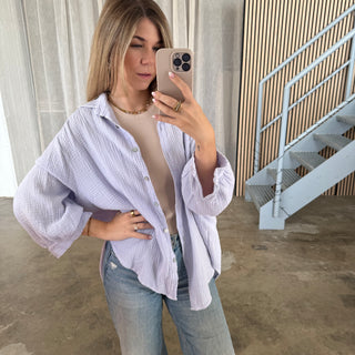Musselinbluse Oversize - Flieder